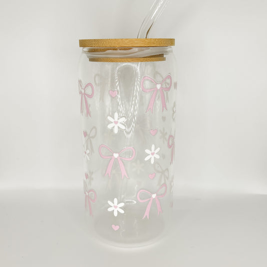 pink bows glass cup