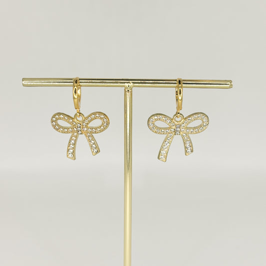 gold sparkle bow earrings