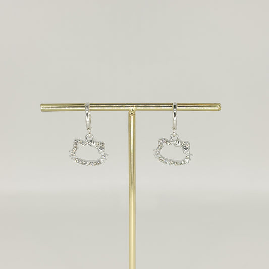 silver kitty earrings