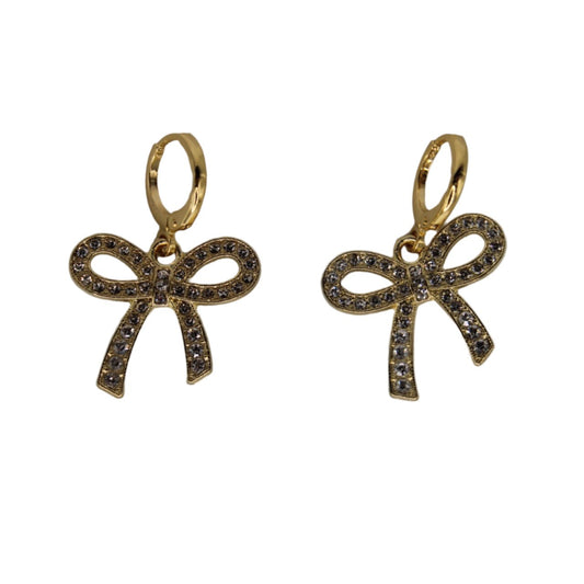 gold glimmer bow earrings